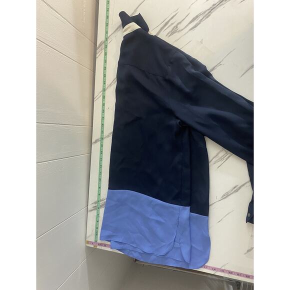 Talbots Womens Button Up Long Sleeve Blouse Blue XL Colorblock Office Career - Picture 6 of 7